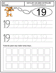 okul öncesi 19 sayısı çizgi çalışması